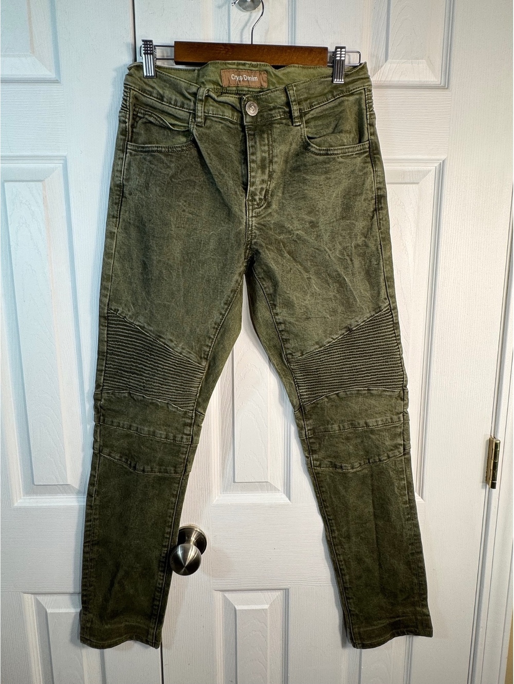 Crysp Denim Olive Green Moto Style Jeans Size 36
